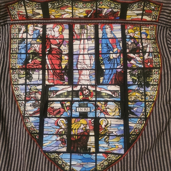 Levi's Striped Work Shirt - St. Jean Church, Mary, Jesus Print Patch Embroidered - Picture 4 of 17